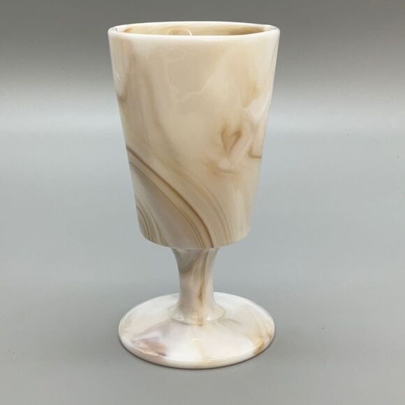 Vintage Slag Glass Goblet Vase Carmel Swirl - Picture 4 of 15